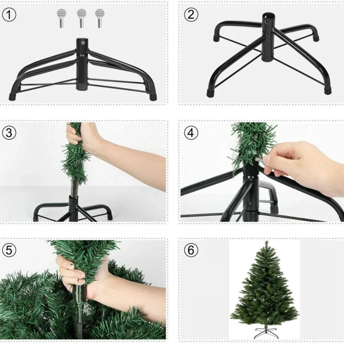 2.1m/1.8m/1.5m (7ft/6ft/5ft) Christmas Tree – 800 Tips, Folding Metal Stand, Fast Assembly, Flame Retardant PVC, Green Artificial Fir