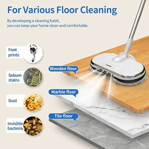 Efficient Cordless Electric Mop for Floor Cleaning – Dual Spin, LED Lights, Water Spray