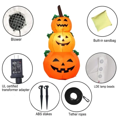 1.2M Halloween Inflatable Pumpkin with LED Lights – Outdoor Garden & Courtyard Decoration, Horror Tombstone Props - Image 4