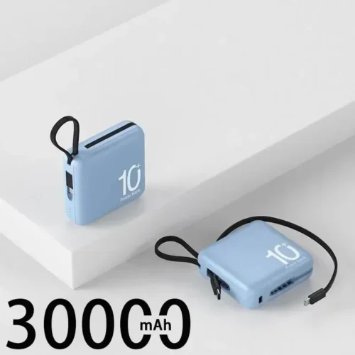 Mini Power Bank with Built-In Cord - Portable Compact 10000mAh External Battery for Fast Charging | Mobile Phone Accessories