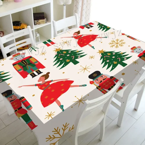 Stylish Nutcracker Snowflake Christmas Tablecloth Winter Kitchen Table Decoration Tablecloth for Holiday Home Party Decoration