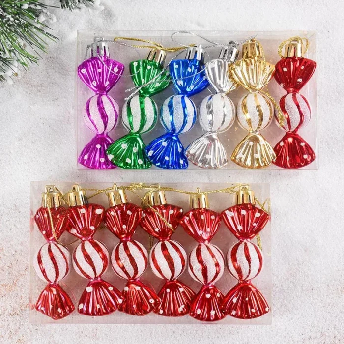 6pcs Christmas Candy Cane Pendants – Red Candy Crutch Xmas Tree Hanging Decoration for Home, New Year Gifts, Navidad Noel Ornaments