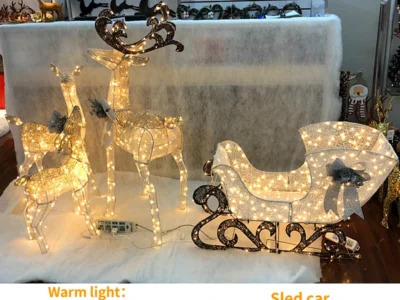 3-Piece Set Glowing Wrought Iron Reindeer Ornaments – Deer Pull Car Decor for Christmas Party and Festival Decoration