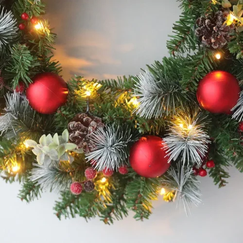 30cm LED Christmas Wreath Artificial Pinecone Red Berry Garland Christmas Hanging Ornaments Front Door Wall Decorations