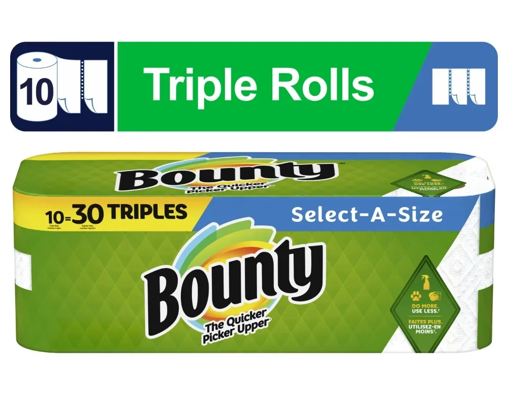 Select-a-Size Paper Towels – 10 Triple Rolls, White, Bounty Paper Towels Available in Two Sheet Sizes