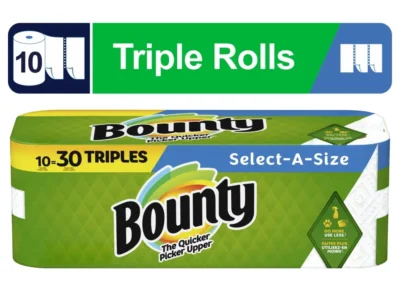 Select-a-Size Paper Towels – 10 Triple Rolls, White, Bounty Paper Towels Available in Two Sheet Sizes