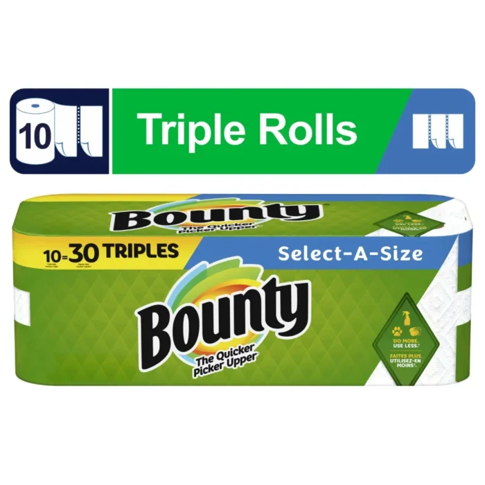 Select-a-Size Paper Towels – 10 Triple Rolls, White, Bounty Paper Towels Available in Two Sheet Sizes