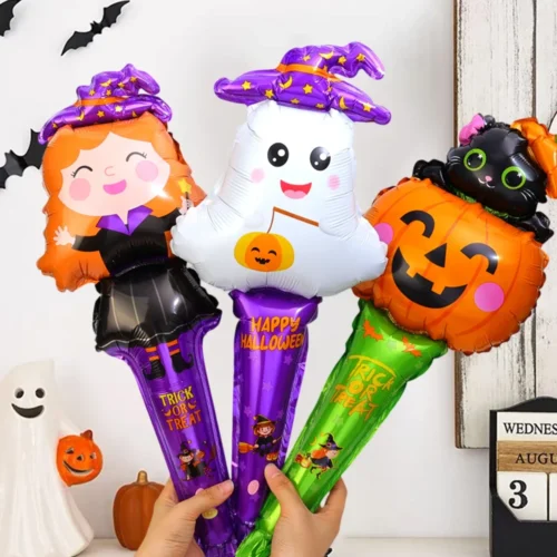 10/30pcs Halloween Balloon Stick Set – Witch, Pumpkin, Cat, and Ghost Balloons - Image 3
