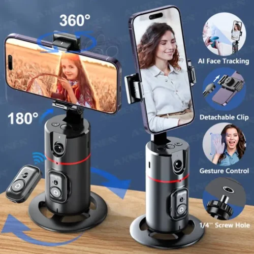 P02 360° Rotation Gimbal Stabilizer, Follow-up Selfie Desktop Face Tracking Gimbal with Remote Control