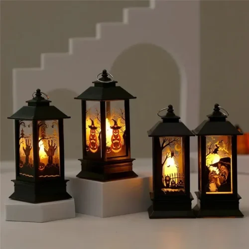 Halloween LED Candle Light – Vintage Witch Castle, Pumpkin, and Ghost Hanging Lanter