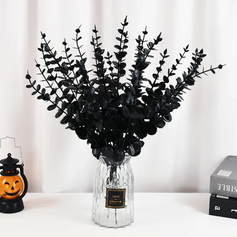 10/20Pcs Black Artificial Eucalyptus Branches – Faux Real Touch Leaves for Halloween, Centerpieces, & Home Decor