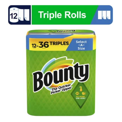 Triple Rolls, White, 135 Sheets Per Roll, 12 Count, More Absorbent for Cleaning Up Messes Around the House