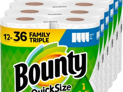 Bounty Quick-Size Paper Towels, White, 12 Family Triple Rolls = 36 Regular Rolls