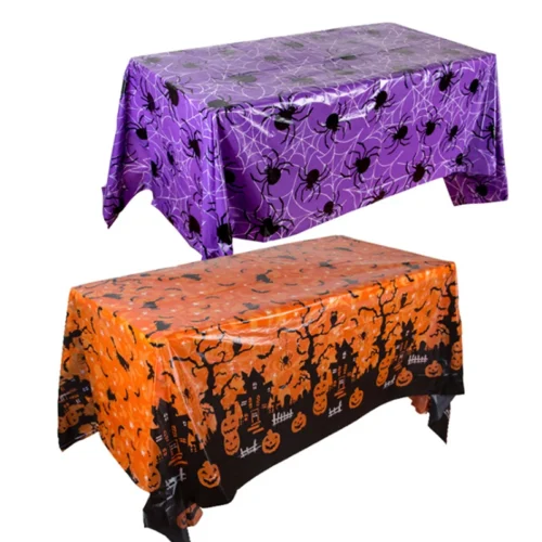 Halloween Decoration Tablecloth - Pumpkin, Spider Web, Bat Plastic Table Cover for Festival Party Home Table Decoration Supplies