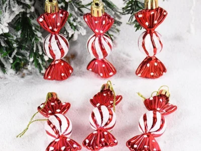 6pcs Christmas Candy Cane Pendants – Red Candy Crutch Xmas Tree Hanging Decoration for Home, New Year Gifts, Navidad Noel Ornaments