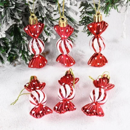 6pcs Christmas Candy Cane Pendants – Red Candy Crutch Xmas Tree Hanging Decoration for Home, New Year Gifts, Navidad Noel Ornaments