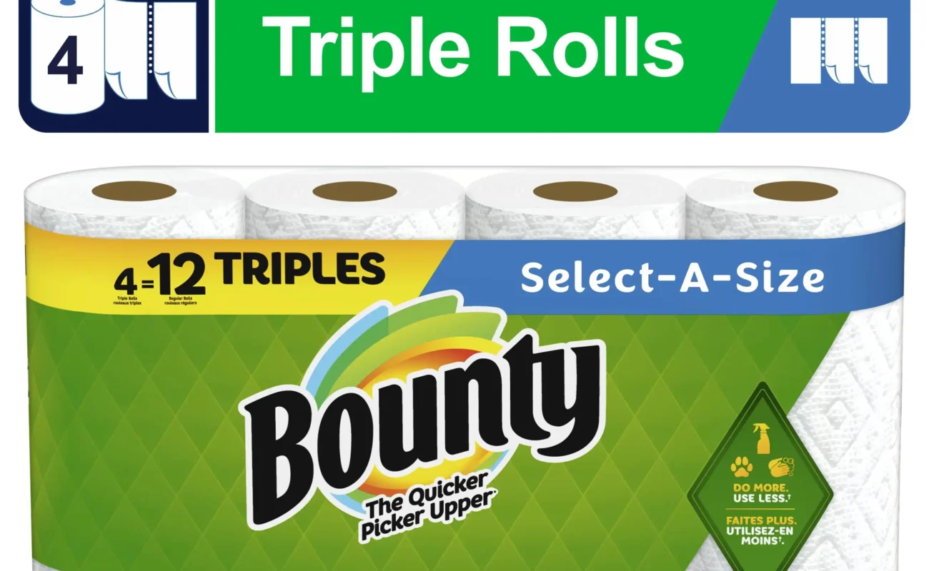 Select-a-Size Paper Towels 4 Triple Rolls White Each Sheet Is Twice As Absorbent The Package Contains 4 Three Volumes