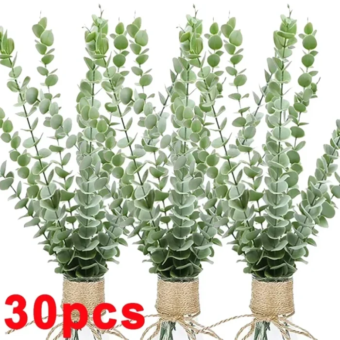 12/24/36 PC Artificial Eucalyptus Leaves – Silk Green Stems for DIY Bouquets, Weddings, Parties, & Home Decor