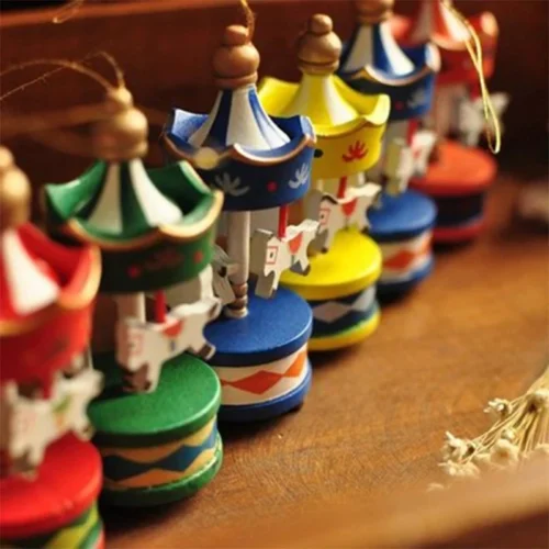 Christmas Wooden Carousel Horse – Miniature Ornaments, Hanging Pendants, New Year Gift Toy for Kids, Home Party Decor - Image 2