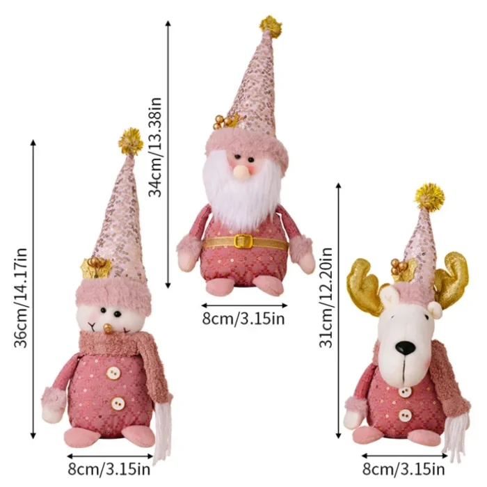 Christmas Pink Santa Claus, Snowman, Reindeer Telescopic Doll – Merry Christmas Decorations for Home, Xmas Ornaments, Kids Gifts