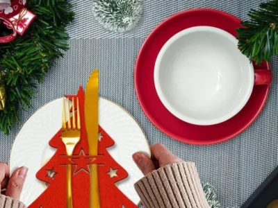 Christmas Cutlery Holder Knife and Fork Pocket Bag Cutlery Cover Star Tree Elk New Year Christmas Party Dinner Table Decoration