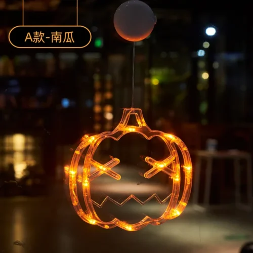 Halloween Window Lights - LED Pumpkin, Spider, Ghost, and Witch Hat Hanging Decorations for Home and Party - Image 2