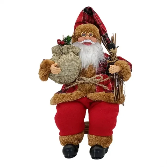 14-inch Sitting Santa Claus Figurine Christmas Figure Decorations Hanging Xmas Tree Ornament Santa Doll Toy Collectible