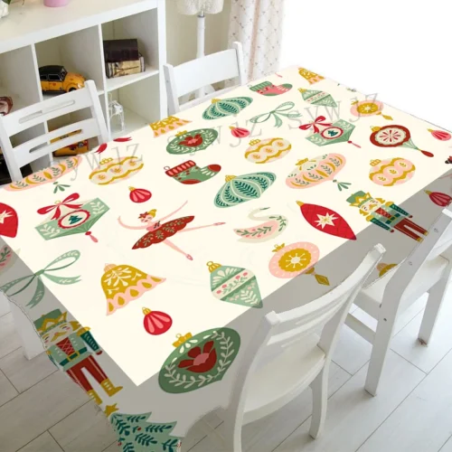 Stylish Nutcracker Snowflake Christmas Tablecloth Winter Kitchen Table Decoration Tablecloth for Holiday Home Party Decoration