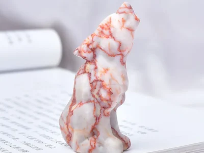 Wolf Statue - Healing Crystal Home Decor Quartz Opal Stone | Carved Animal Figurine Craft Gifts | Spiritual Belief Mineral Specimen