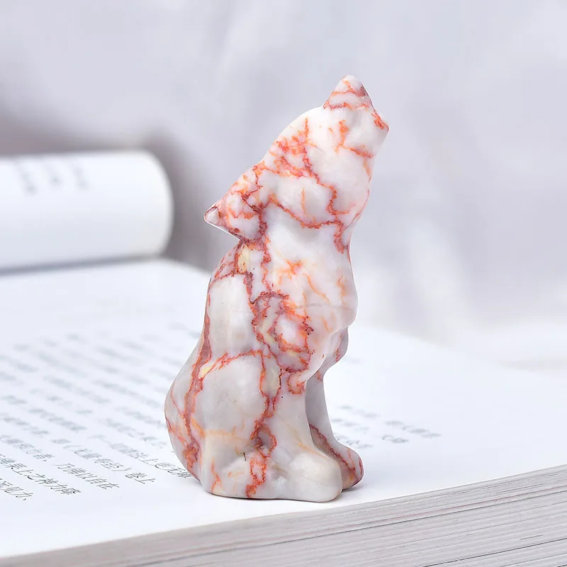 Wolf Statue - Healing Crystal Home Decor Quartz Opal Stone | Carved Animal Figurine Craft Gifts | Spiritual Belief Mineral Specimen