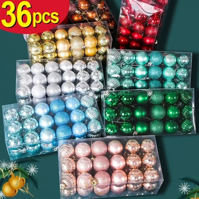 36PCS Christmas Ball Ornaments Set - Colored Electroplate Xmas Tree Hanging Balls Pendants for New Year Party & Home Decor