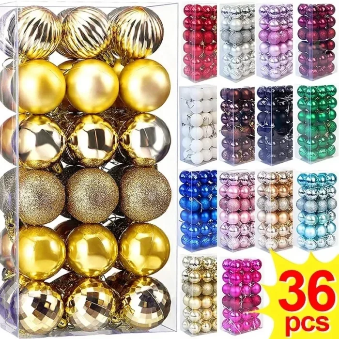 36PCS Christmas Ball Ornaments Set - Colored Electroplate Xmas Tree Hanging Balls Pendants for New Year Party & Home Decor