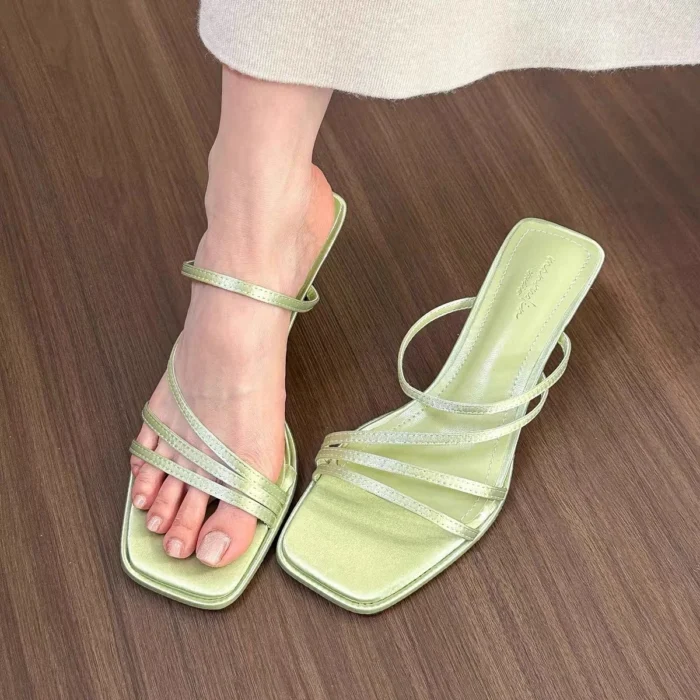 High Heel Women Slippers - Fashion Open Toe Narrow Band Slides, Outdoor Casual Office Lady Sandalias