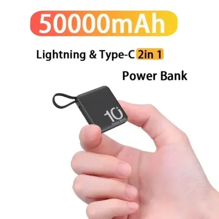 Mini Power Bank with Built-In Cord - Portable Compact 10000mAh External Battery for Fast Charging | Mobile Phone Accessories