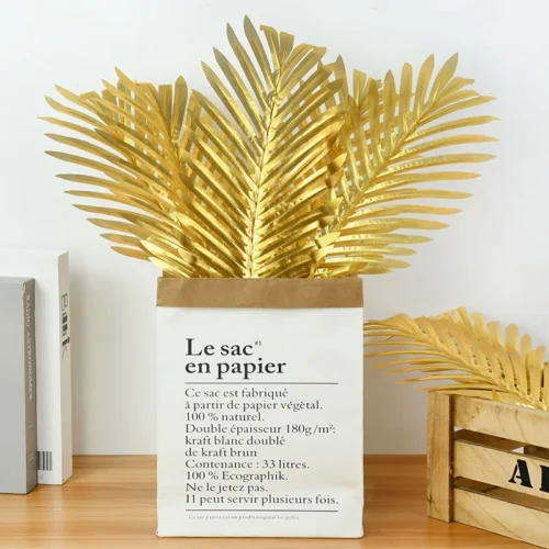 5Pcs Artificial Tropical Palm Tree & Gold Silk Turtle Leaves - Fake Plants for Hawaii Wedding, Jungle Birthday Party Decor