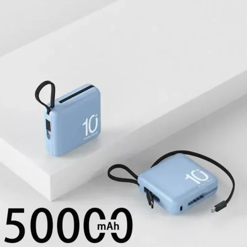 Mini Power Bank with Built-In Cord - Portable Compact 10000mAh External Battery for Fast Charging | Mobile Phone Accessories