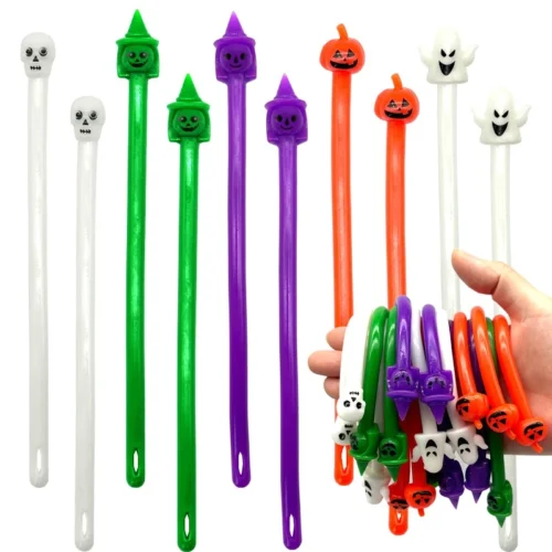 10pcs Halloween Soft Rubber Bracelets – Elastic String Skeleton Skull Spider Ghost Party Favors for Kids
