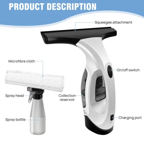 Reliable Cordless Window Vac Cleaner – 28cm Squeegee, 150ml Tank, Streak-Free Results
