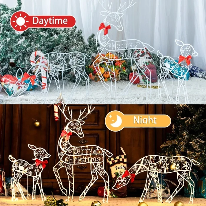 3-Piece Lighted Reindeer Family Set – LED Christmas Decor for Indoor and Outdoor Yard