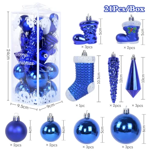 21pcs Christmas Ball Ornaments – Ice Pendants for Xmas Tree, Home Decorations, Navidad, & New Year Gifts