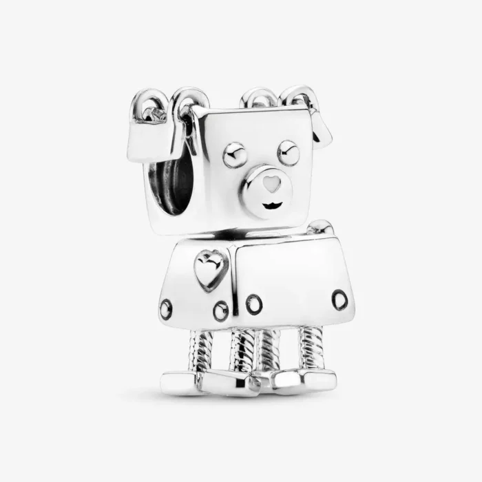 Genuine 925 Sterling Silver "Cute Bella Bot" Charm - A Big Heart and Robot Bead | Fits Pandora Bracelet & Necklace | DIY Jewelry