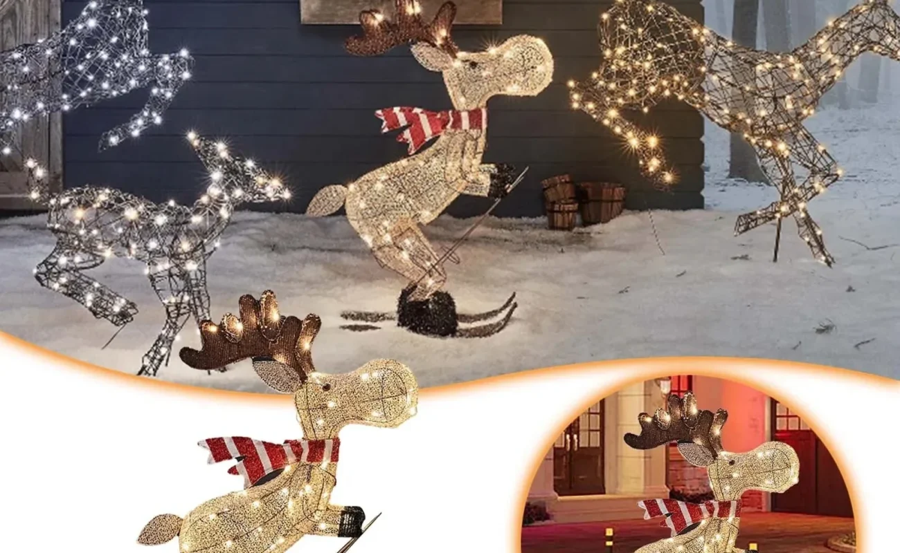 LED Deer Shaped Outdoor Yard Decorations – Christmas Deer with Lights, Snowy Decor for New Year