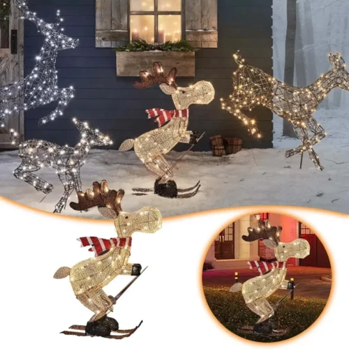 LED Deer Shaped Outdoor Yard Decorations – Christmas Deer with Lights, Snowy Decor for New Year