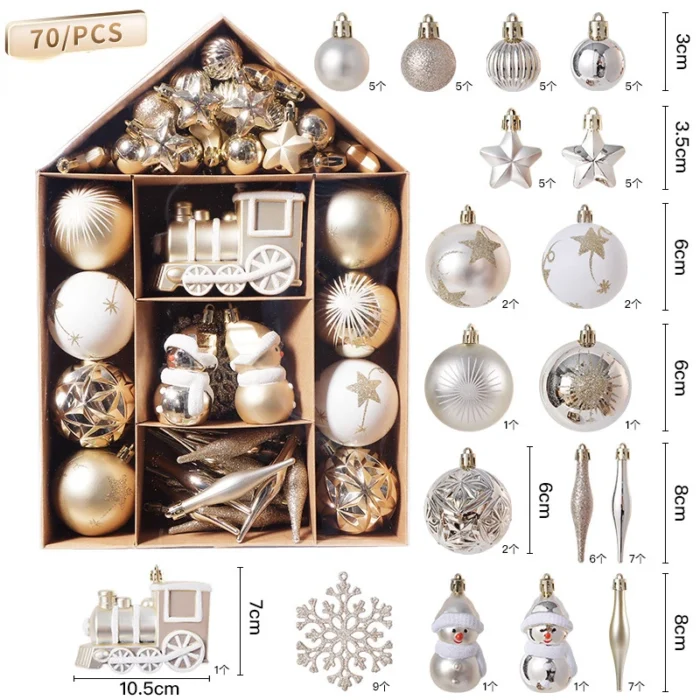 70pcs Christmas Ornaments – Boutique Ball Set for Christmas Tree, Home, Bedroom, & New Year Decoration