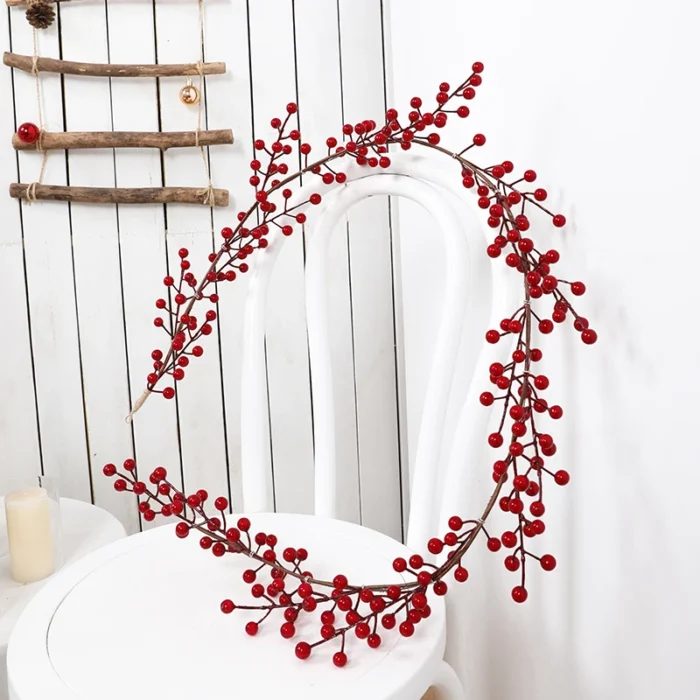 1PC Artificial Red Berry Vine – Hanging Decoration for Homes, Restaurants, Shops, Hotels, & Commercial Spaces