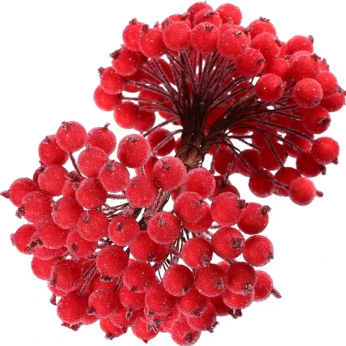 100/20Pcs Artificial Holly Berries – Mini Simulation Cherry Stamen for Wedding, Christmas, & Party Decor