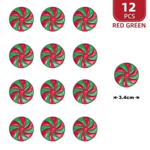 12/24pcs New Year Acrylic Candy Ornaments - DIY Xmas Tree Hanging Artificial Red & White Peppermint Sweets for Christmas, Navidad Decor