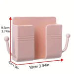 1pc Adhesive Wall Mount Phone Holder with Hooks - Storage Box for Mobile Phone & Remote Control | Ideal for Bedroom, Kitchen, & Bathroom