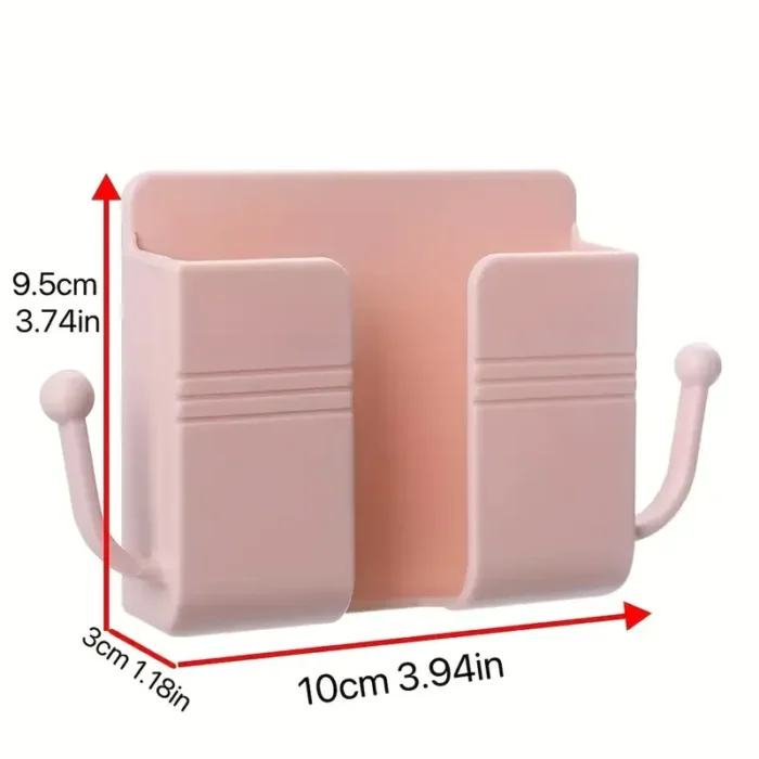 1pc Adhesive Wall Mount Phone Holder with Hooks - Storage Box for Mobile Phone & Remote Control | Ideal for Bedroom, Kitchen, & Bathroom