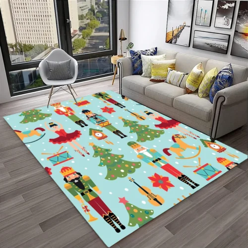 3D Nutcracker Christmas Tree Cartoon Rug – Non-Slip Carpet for Home Living Room, Bedroom, Playroom, and Kids' Decor